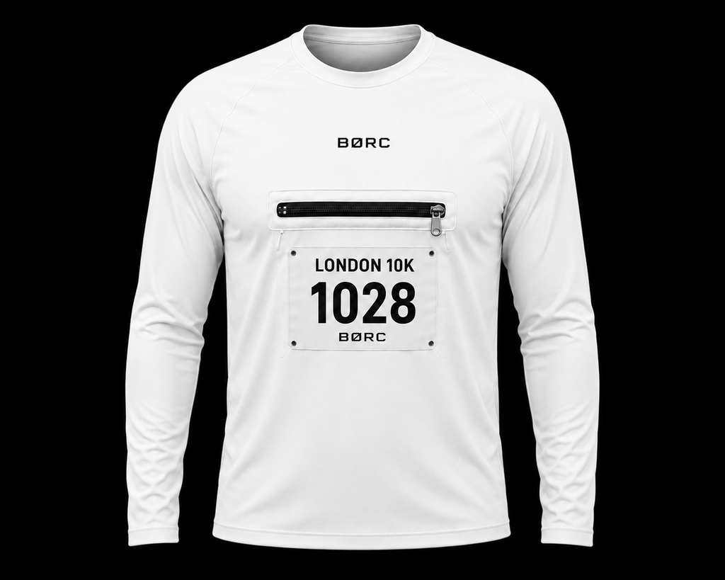 Unisex Long sleeve race bip zip pocket in white