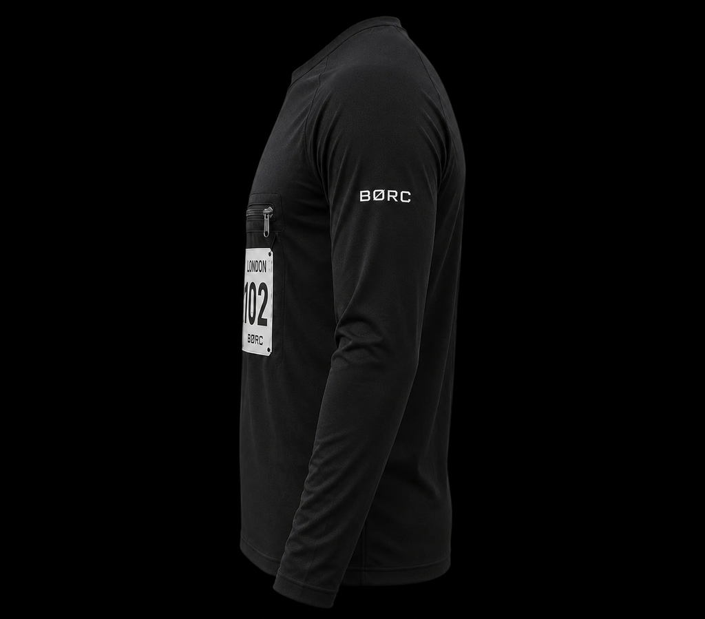 Unisex Long sleeve race bip zip pocket in black