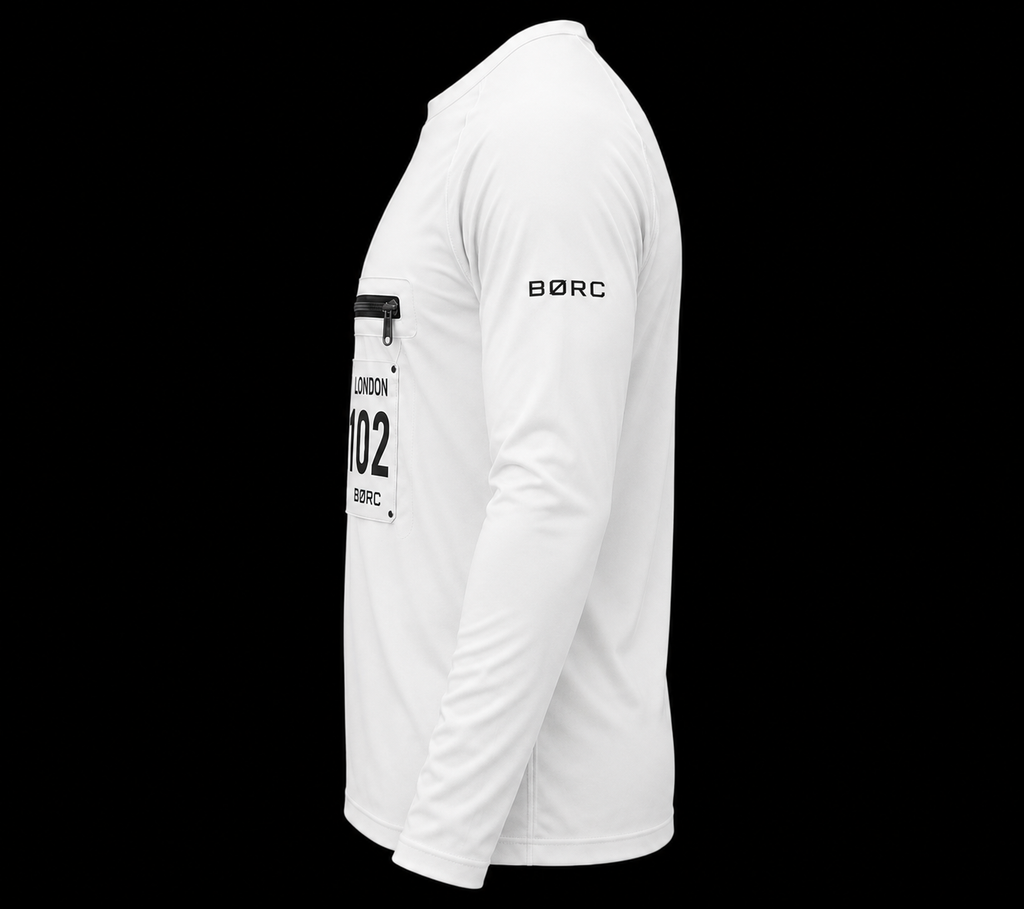 Unisex Long sleeve race bip zip pocket in white