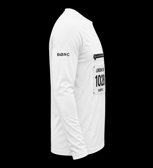 Unisex Long sleeve race bip zip pocket in white