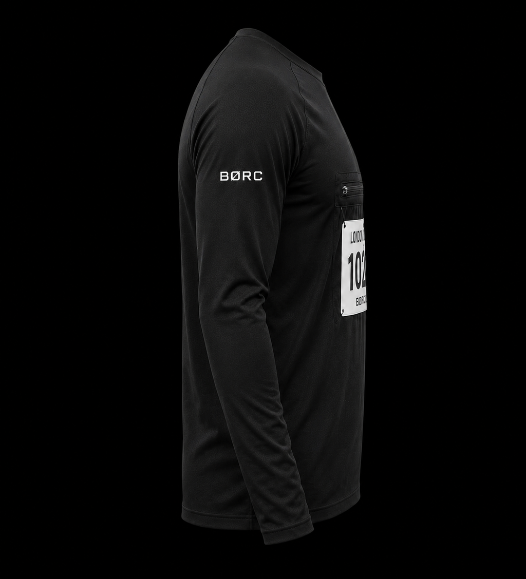 Unisex Long sleeve race bip zip pocket in black