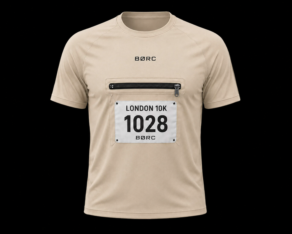 Unisex T-shirt race bip zip pocket in beige