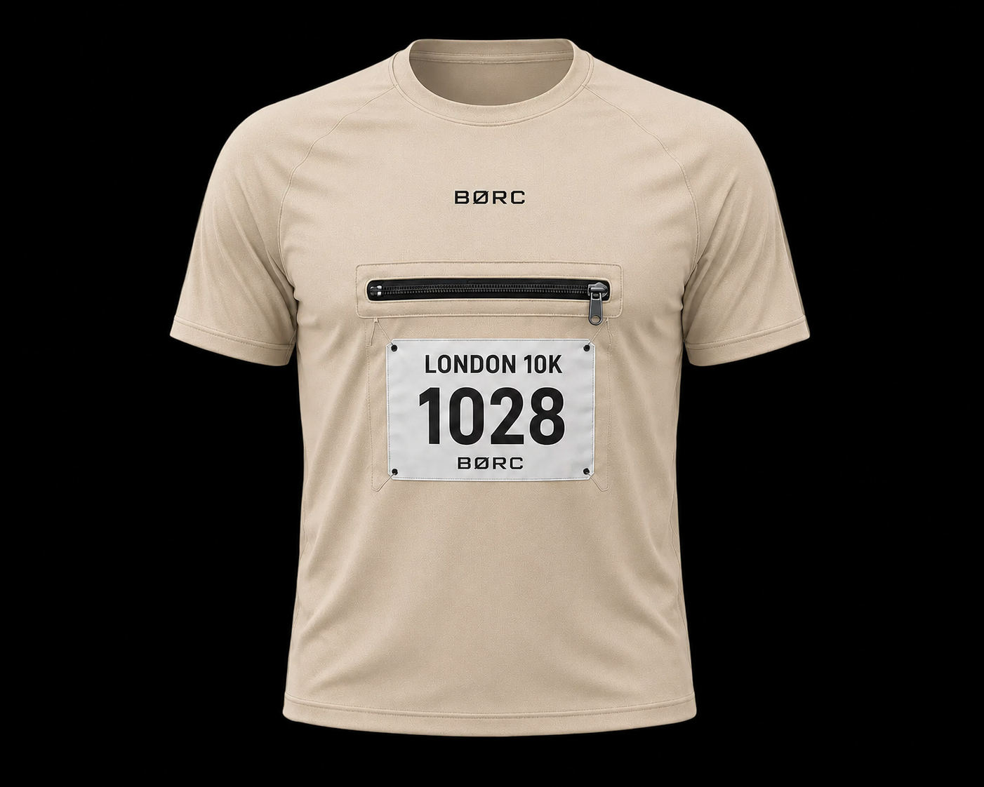 Unisex T-shirt race bip zip pocket in beige