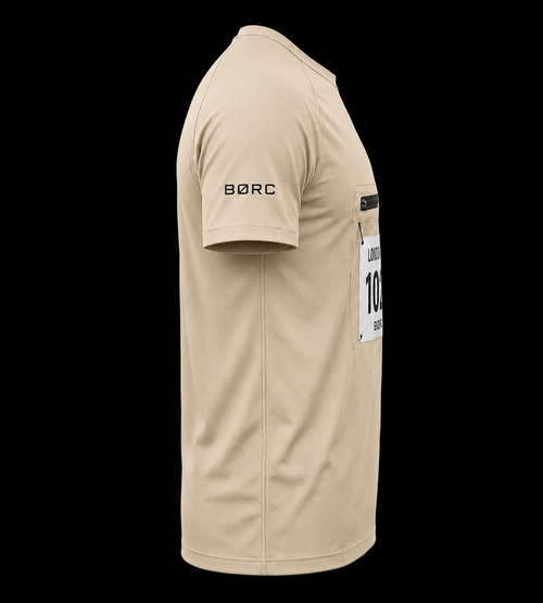 Unisex T-shirt race bip zip pocket in beige