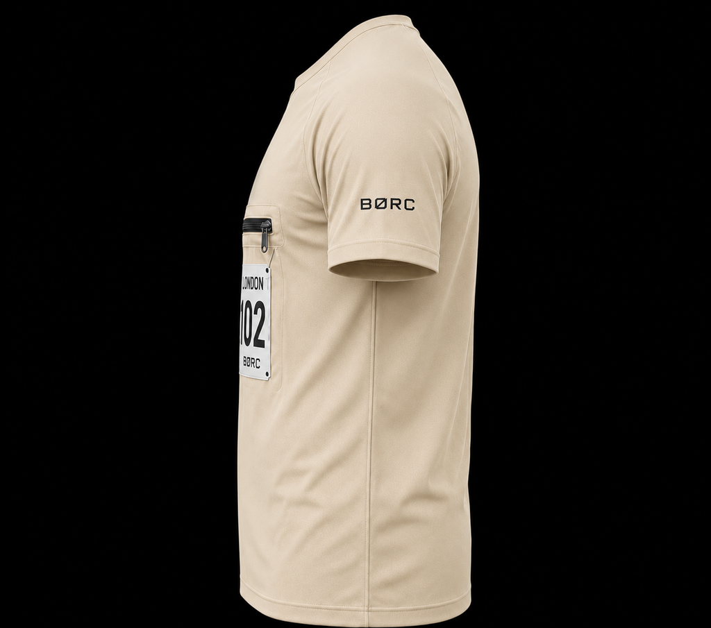 Unisex T-shirt race bip zip pocket in beige